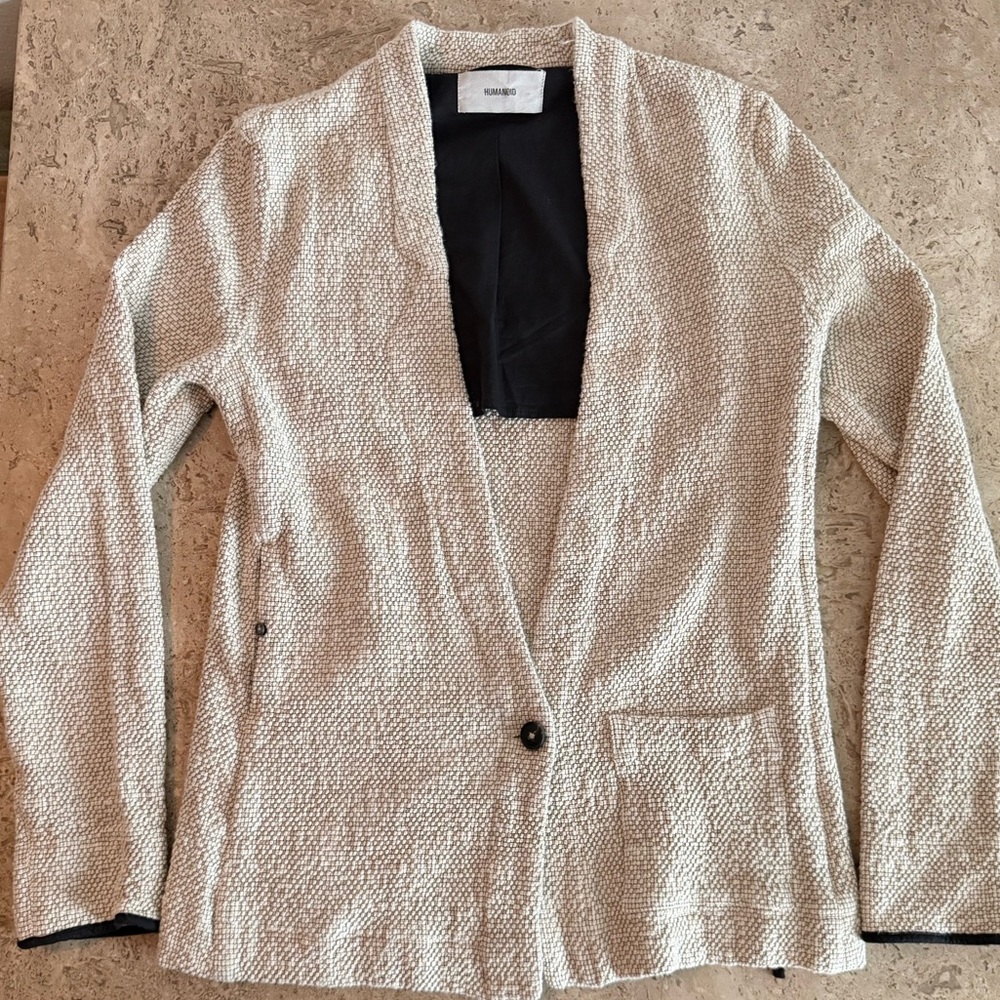 HUMANOID Cotton Blend Nubbed One Button Blazer